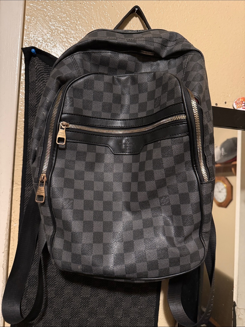 Louis Vuitton Black and Gray Checkered Backpack